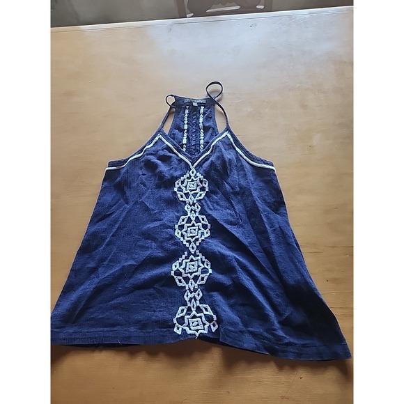 Michael Stars Embroidered Navy Spaghetti Strap Racerback Tank XS 100% Cotton - Picture 1 of 8